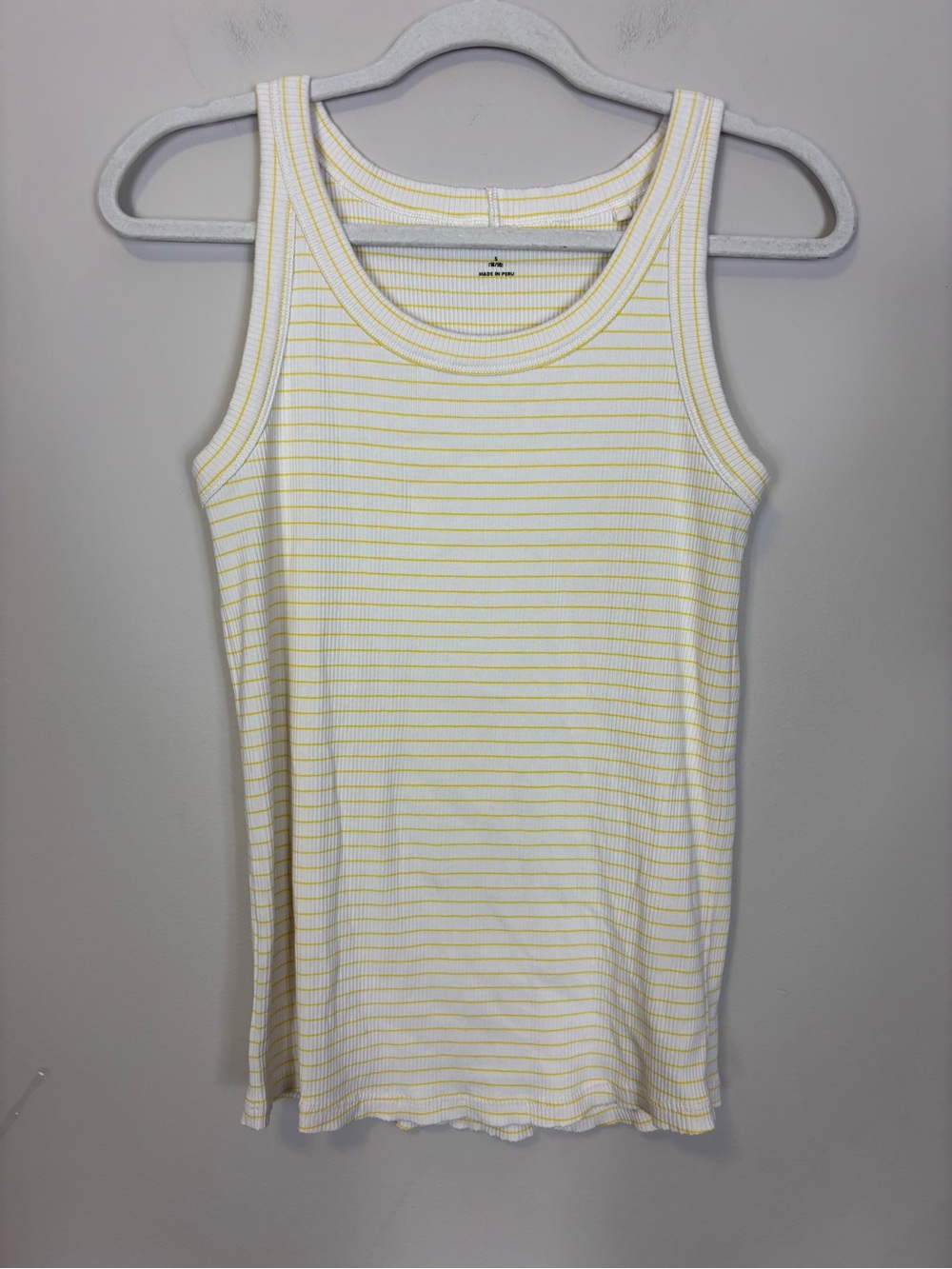 Universal Standard White with Pale Yellow Stripes Striped Tank Top Small